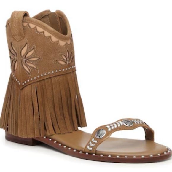 NEW Ash Leather Paquito Sandals Sz EU 38 US 8 ANTILOPE/SKIN Western Fringe - Picture 1 of 13